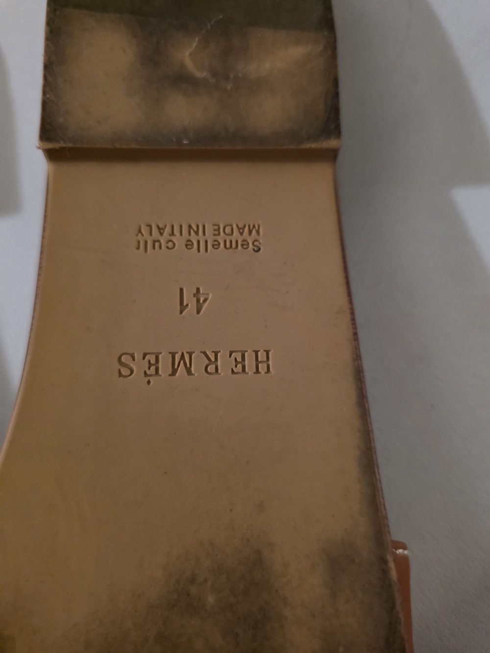 Hermes Tan Brown Oran Leather Slide Sandals - Picture 4 of 4